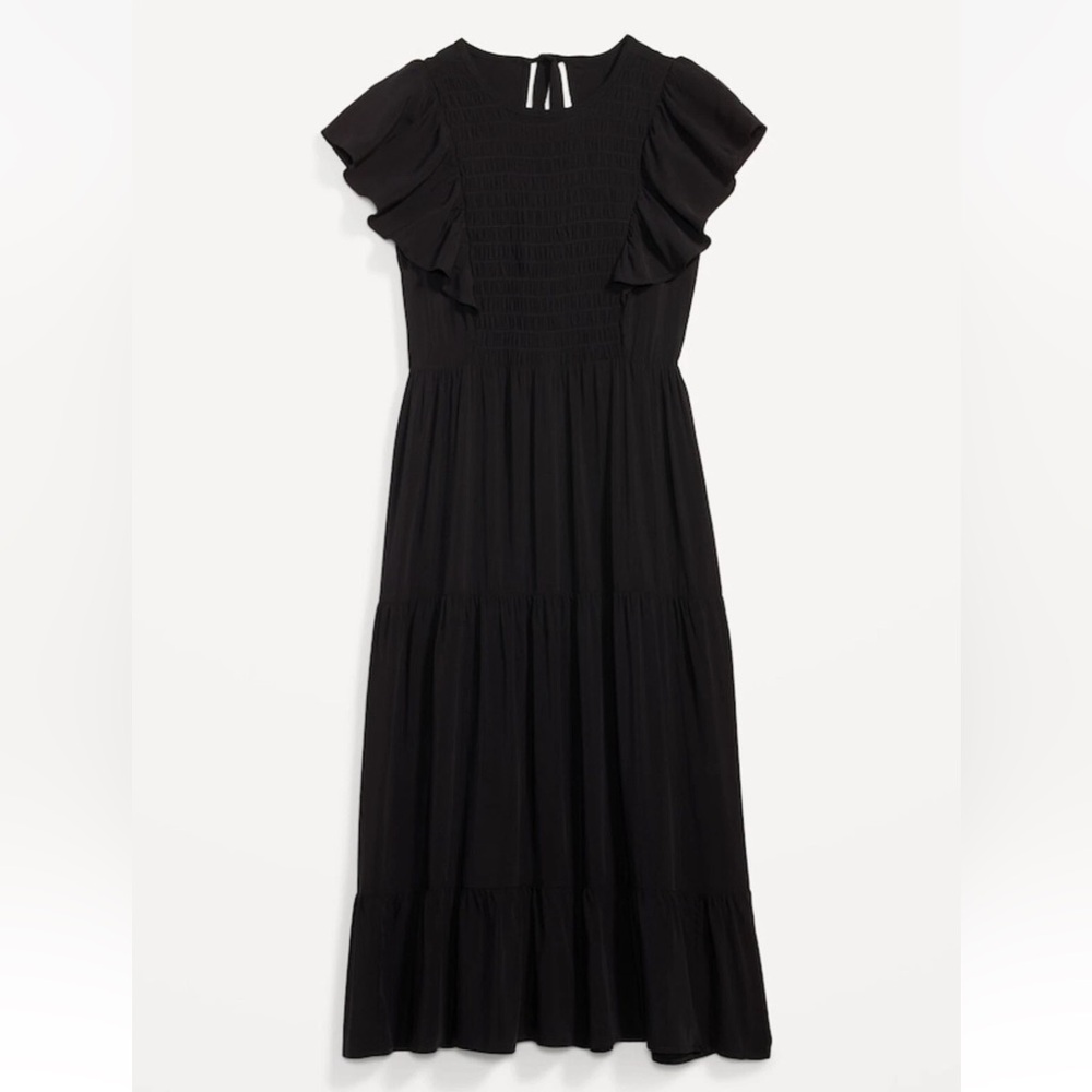 Old Navy Fit & Flare Flutter-Sleeve Tiered Smocked Midi Dress Size Small - Picture 2 of 7